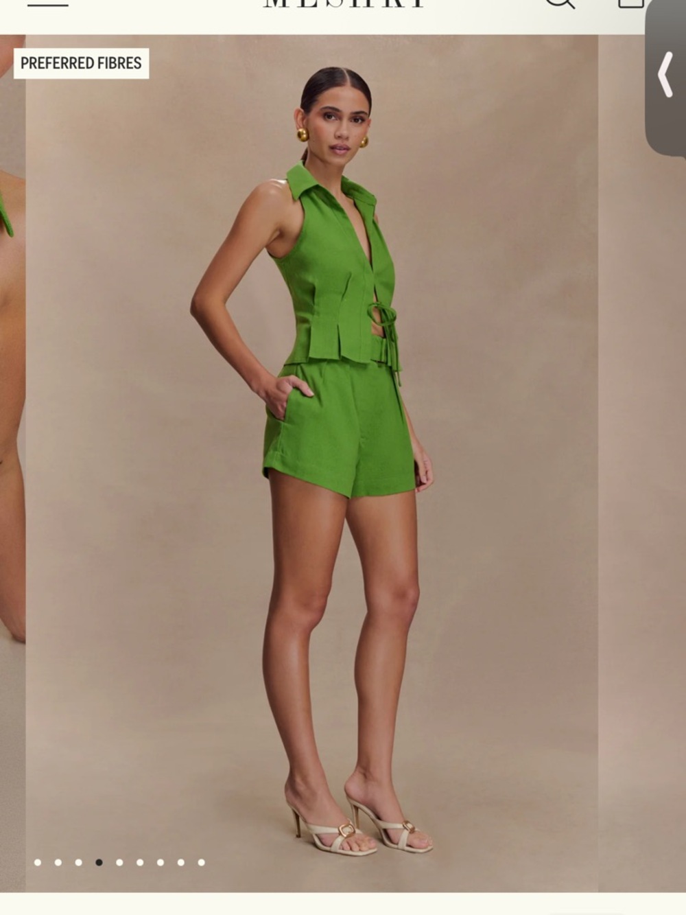 Meshki Green Collared Sleeveless Top and Shorts - Picture 5 of 8